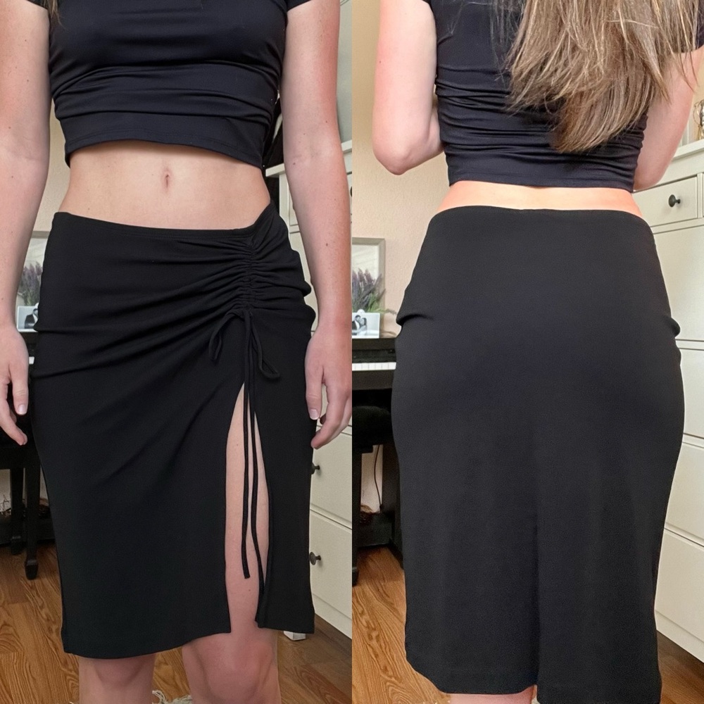 BCBG Maxazria midi skirt in black with side slit